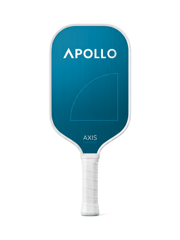 Blue APOLLO pickleball paddle with large P logo and Parkinson's Foundation 'Pick It Up' branding